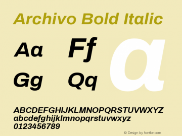 Archivo Bold Italic Version 1.002 Font Sample