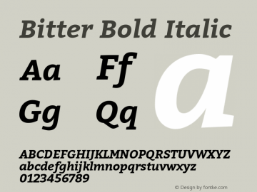 Bitter Bold Italic Version 1.300;PS 001.300;hotconv 1.0.70;makeotf.lib2.5.58329 DEVELOPMENT Font Sample