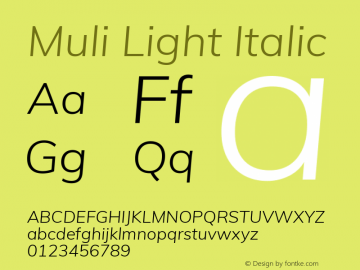 Muli Light Italic Version 2.001图片样张