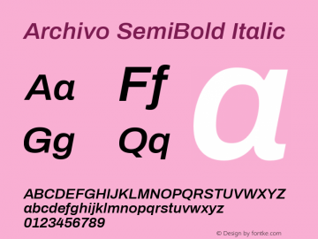Archivo SemiBold Italic Version 1.002 Font Sample