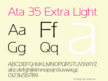 Ata 35 Extra Light Version 1.001 Font Sample