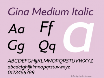 Gina Medium Italic 1.000 Font Sample