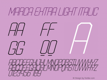 Marca-ExtraLightItalic Version 1.000 Font Sample