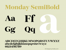 Monday-SemiBold Version 3.001 Font Sample