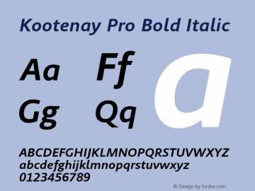 KootenayPro-BoldItalic Version 1.00 Font Sample
