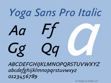 Yoga Sans Pro Italic Version 7.600, build 1028, FoPs, FL 5.04 Font Sample