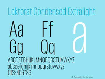 Lektorat Condensed Extralight Version 1.001;hotconv 1.0.116;makeotfexe 2.5.65601 Font Sample