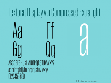 Lektorat Display var Compressed Extralight Version 0.360 Font Sample