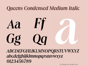 Queens Condensed Medium Italic Version 1.000 | wf-rip DC20191205 Font Sample