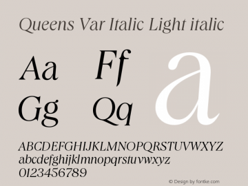 Queens Var Italic Version 1.000 Font Sample