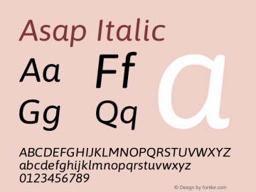Asap Italic Version 3.001 Font Sample