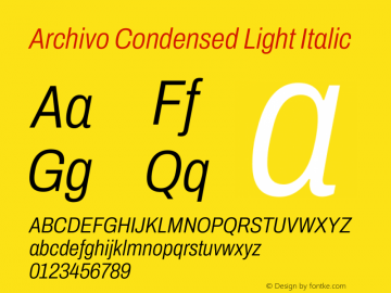 Archivo Condensed Light Italic Version 2.001 Font Sample