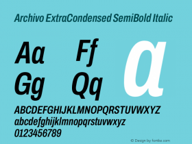 Archivo ExtraCondensed SemiBold Italic Version 2.001 Font Sample
