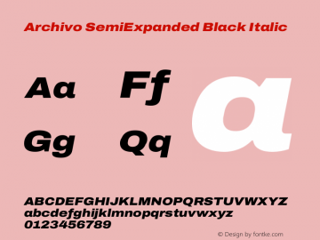 Archivo SemiExpanded Black Italic Version 2.001 Font Sample