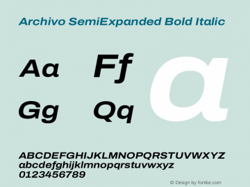 Archivo SemiExpanded Bold Italic Version 2.001 Font Sample