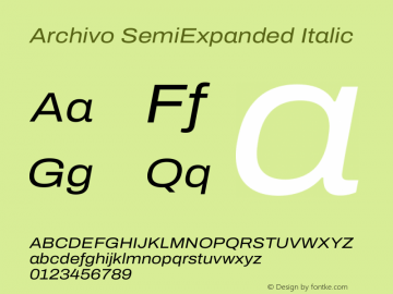 Archivo SemiExpanded Italic Version 2.001 Font Sample