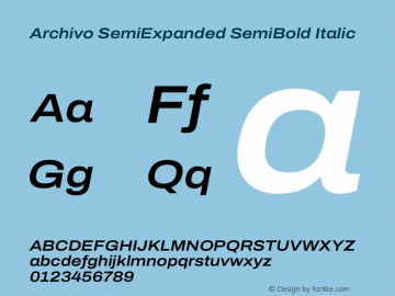 Archivo SemiExpanded SemiBold Italic Version 2.001 Font Sample