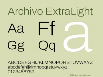 Archivo ExtraLight Version 2.001 Font Sample