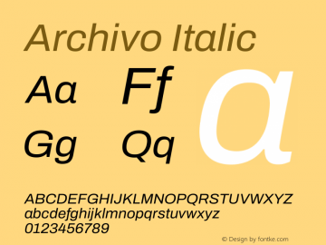 Archivo Italic Version 2.001 Font Sample