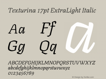 Texturina 17pt ExtraLight Italic Version 1.002图片样张