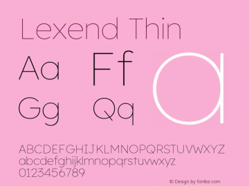 Lexend Thin Version 1.003; ttfautohint (v1.8.3) Font Sample