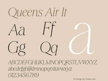 Queens Air It Version 1.001 Font Sample