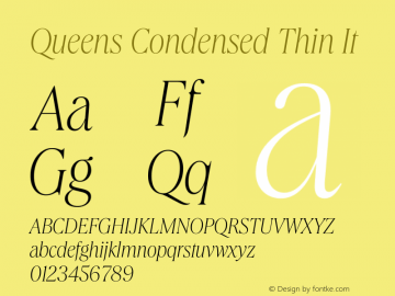 Queens Condensed Thin It Version 1.001 Font Sample