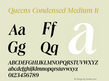 Queens Condensed Medium It Version 1.001 Font Sample