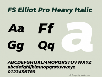 FSElliotPro-HeavyItalic Version 6.01 Font Sample