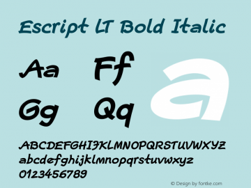 Escript LT Bold Italic Version 1.0 Font Sample