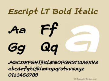 Escript LT Bold Italic Version 1.000 Font Sample