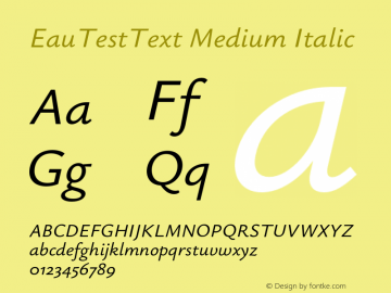 EauTestText Medium Italic Version 0.002;PS 000.002;hotconv 1.0.88;makeotf.lib2.5.64775 Font Sample