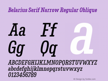 Belarius Serif Narrow Regular Oblique Version 1.001 Font Sample