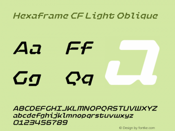 Hexaframe CF Light Oblique 1.000 Font Sample