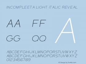 Incompleeta Light Italic Reveal 1.002 Font Sample