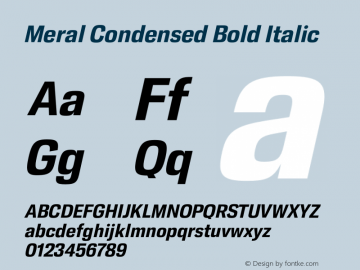Meral Condensed Bold Italic Version 1.000;hotconv 1.0.109;makeotfexe 2.5.65596 Font Sample