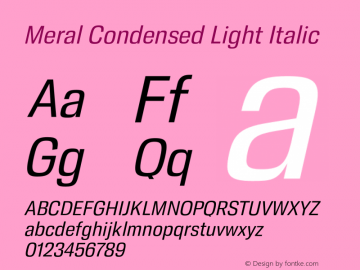 Meral Condensed Light Italic Version 1.000;hotconv 1.0.109;makeotfexe 2.5.65596图片样张