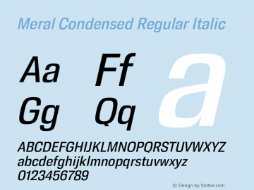 Meral Condensed Regular Italic Version 1.000;hotconv 1.0.109;makeotfexe 2.5.65596 Font Sample