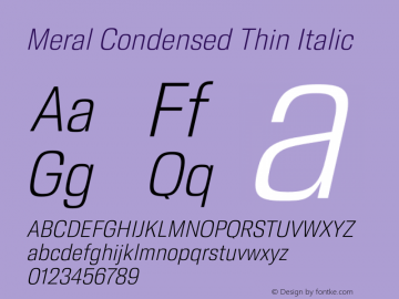Meral Condensed Thin Italic Version 1.000;hotconv 1.0.109;makeotfexe 2.5.65596 Font Sample