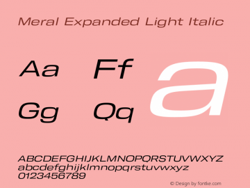Meral Expanded Light Italic Version 1.000;hotconv 1.0.109;makeotfexe 2.5.65596 Font Sample
