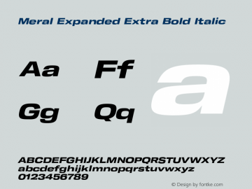 Meral Expanded Extra Bold Italic Version 1.000;hotconv 1.0.109;makeotfexe 2.5.65596 Font Sample
