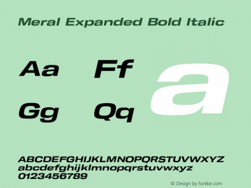 Meral Expanded Bold Italic Version 1.000;hotconv 1.0.109;makeotfexe 2.5.65596 Font Sample