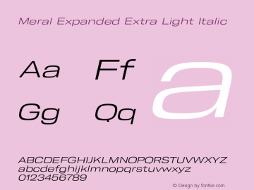 Meral Expanded Extra Light Italic Version 1.000;hotconv 1.0.109;makeotfexe 2.5.65596 Font Sample