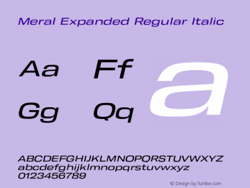 Meral Expanded Regular Italic Version 1.000;hotconv 1.0.109;makeotfexe 2.5.65596 Font Sample