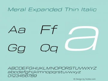 Meral Expanded Thin Italic Version 1.000;hotconv 1.0.109;makeotfexe 2.5.65596 Font Sample
