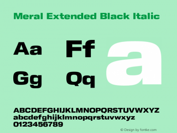 Meral Extended Black Italic Version 1.000;hotconv 1.0.109;makeotfexe 2.5.65596 Font Sample