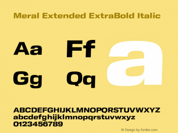 Meral Extended ExtraBold Italic Version 1.000;hotconv 1.0.109;makeotfexe 2.5.65596 Font Sample