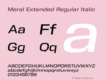 Meral Extended Regular Italic Version 1.000;hotconv 1.0.109;makeotfexe 2.5.65596 Font Sample