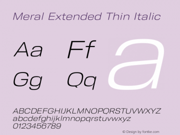 Meral Extended Thin Italic Version 1.000;hotconv 1.0.109;makeotfexe 2.5.65596 Font Sample