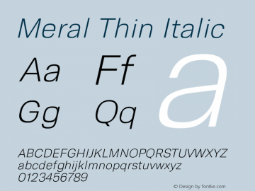 Meral Thin Italic Version 1.000;hotconv 1.0.109;makeotfexe 2.5.65596 Font Sample